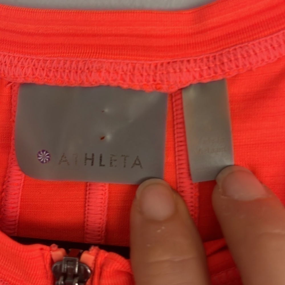 𝅺athleta Short Sleeve Half Zip Orange Running Workout Top Size Small - Picture 4 of 13